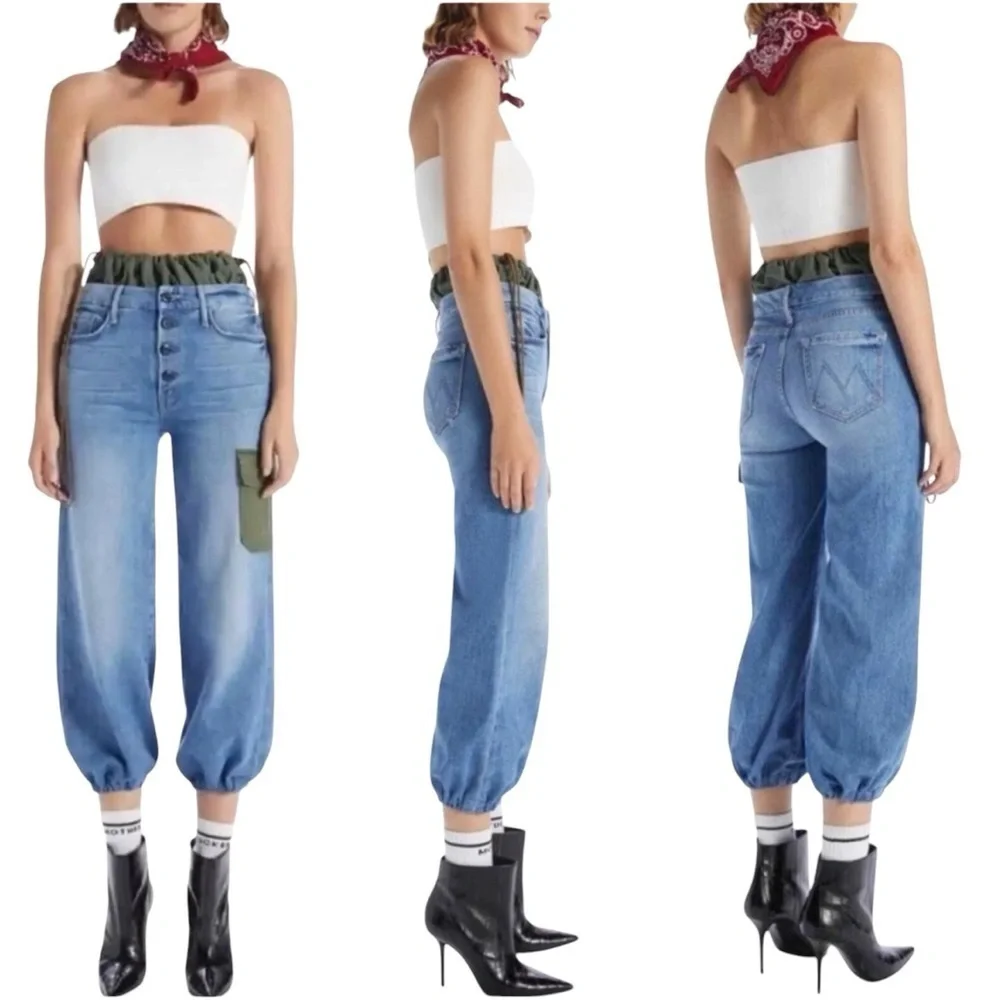 MOTHER 60% Denim The Balloon Drawstring Jogger Jeans in Pieces Of What?
